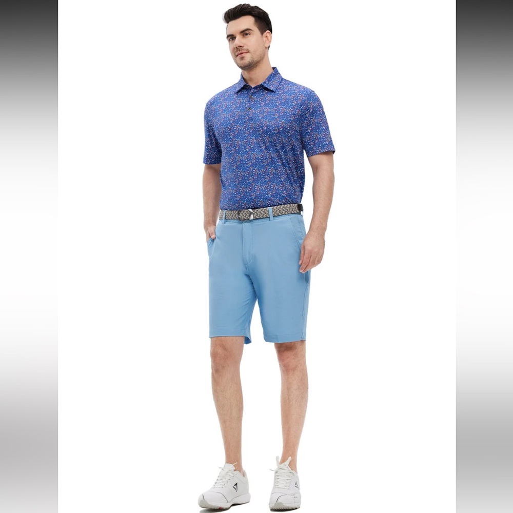 Solid Light Blue Golf Shorts - 10” Inseam